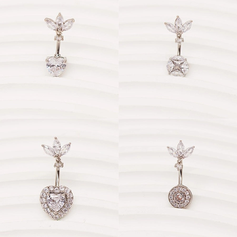 1 Piece Belly Rings Hip-Hop Sexy Heart Shape 316 Stainless Steel  Copper Plating Zircon White Gold Plated Gold Plated