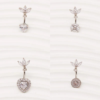 1 Piece Belly Rings Hip-Hop Sexy Heart Shape 316 Stainless Steel  Copper Plating Zircon White Gold Plated Gold Plated