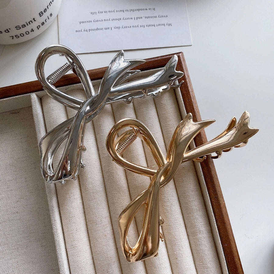 Ribbon bow hairpin for women  new back head clip shark clip high-end silver metal clip hairpin