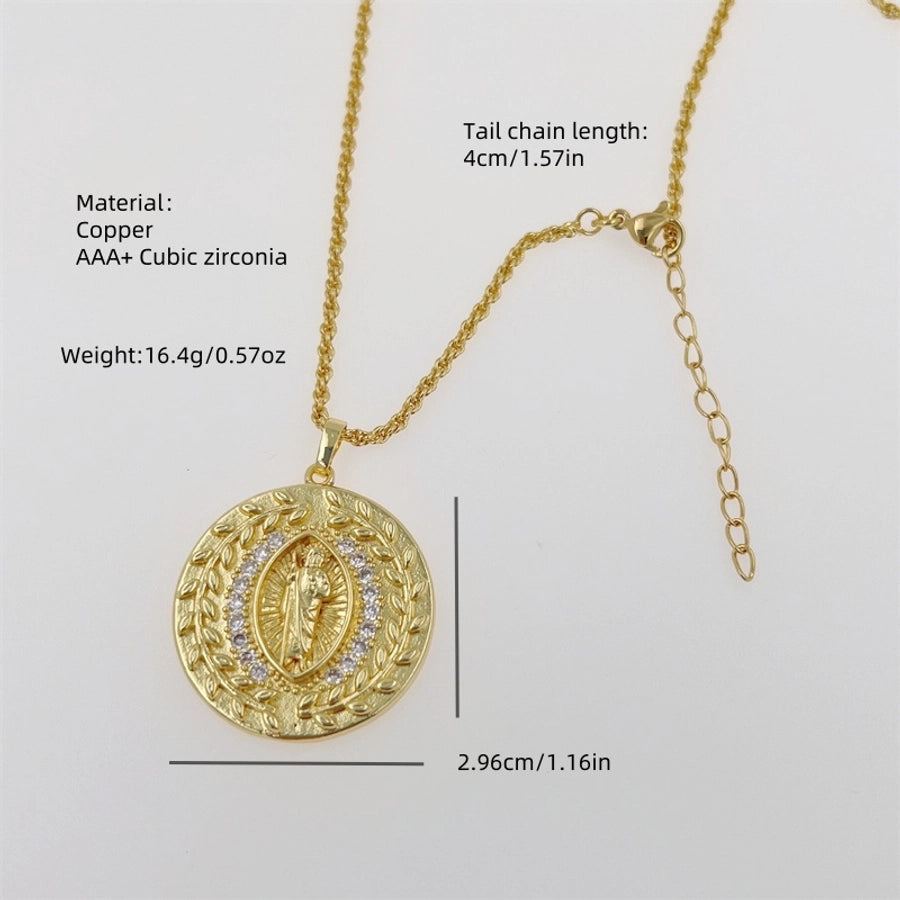 Multi-Style Copper Plating 18K Gold Inlaid Zircon Artificial Pearl Drop Oil Saint Jude round Pendant Necklace Fashion Noble Suitable for Mother's Day Valentine's Day Gift