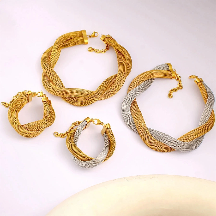 Jewelry Retro Exaggerated Geometric 304 Stainless Steel 18K Gold Plated Bracelets Necklace