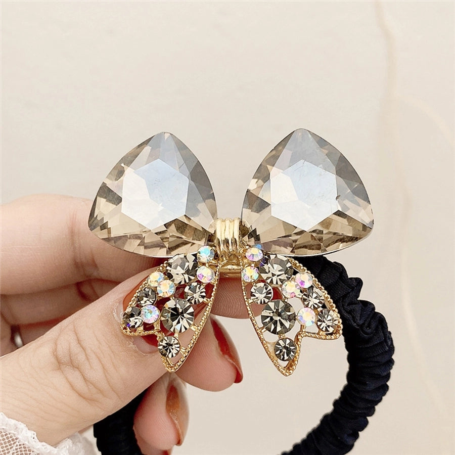 simple style bow knot alloy inlaid crystal hair tie
