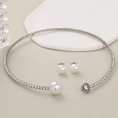 Jewelry Glam Luxurious Shiny Circle Square Heart Shape 304 Stainless Steel Imitation Pearl Rhinestone Jewelry Set