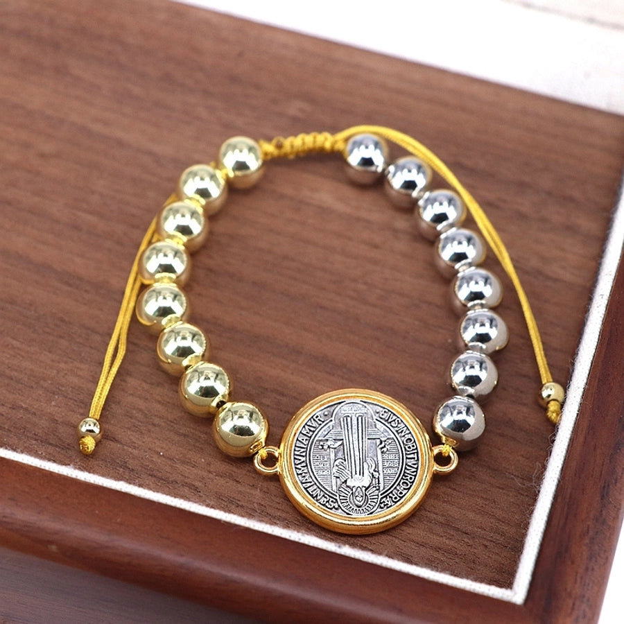 Copper Beaded Geometric Round Virgin Mary Bracelets