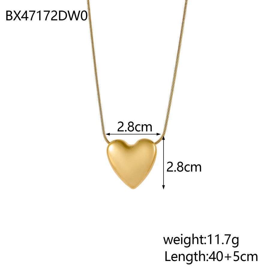 Jewelry Simple Style Heart Shape 304 Stainless Steel Zircon 18K Gold Plated Pendant Necklace
