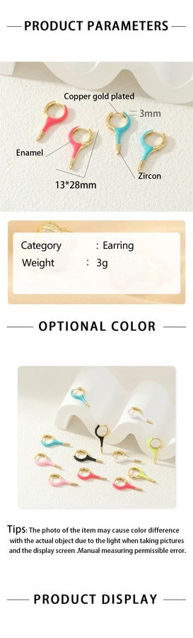 1 Pair IG Style Simple Style Commute Solid Color Enamel Inlay Copper Zircon 18K Gold Plated Earrings
