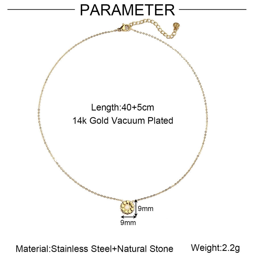 Jewelry Retro French Style Daisy Titanium Steel Natural Stone 14K Gold Plated Plating Inlay Pendant Necklace