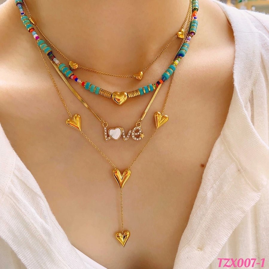 Jewelry Elegant Glam Letter 304 Stainless Steel Zircon 18K Gold Plated Pendant Necklace