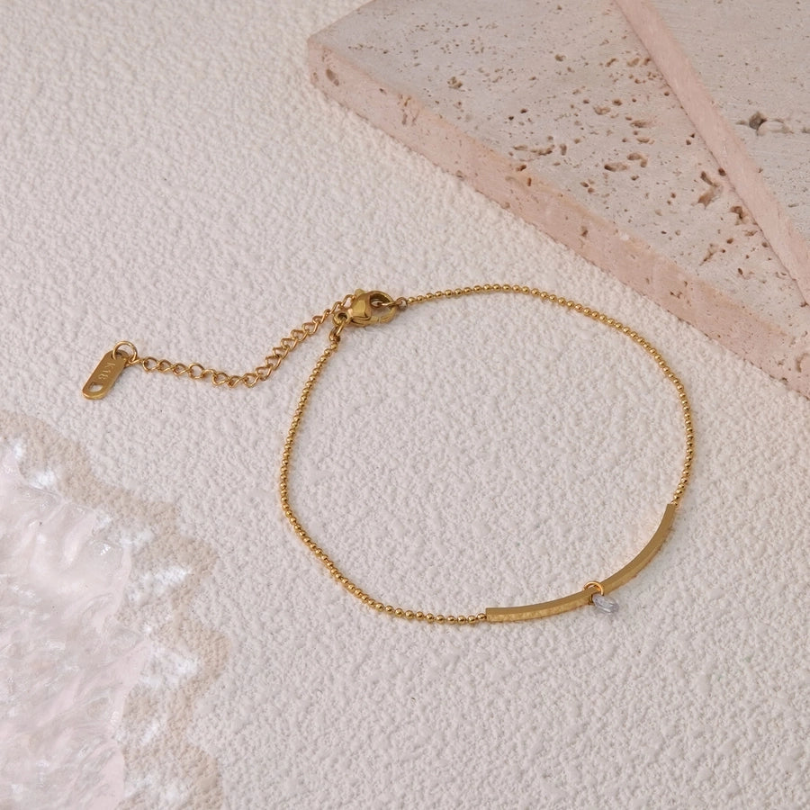 Jewelry Hawaiian French Style IG Style Solid Color 304 Stainless Steel 18K Gold Plated Plating Bracelets Anklet Jewelry Set