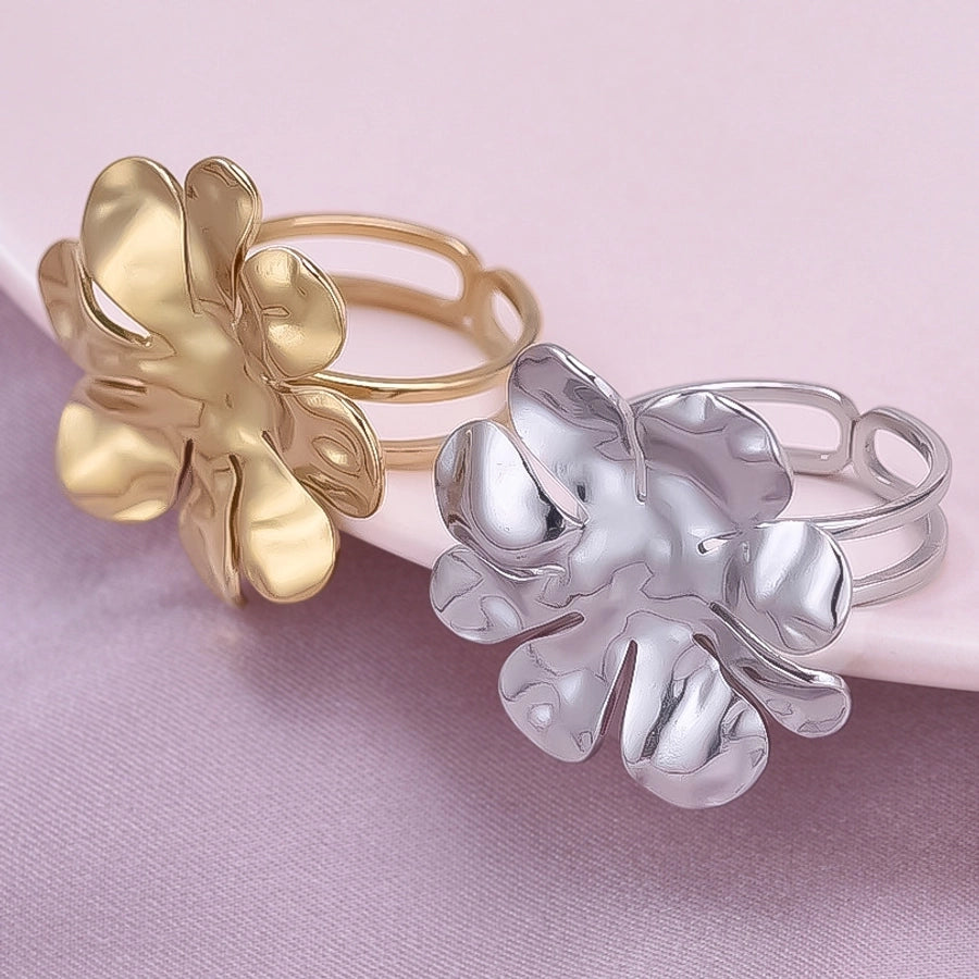 Jewelry Cute Geometric Flower 304 Stainless Steel 18K Gold Plated Irregular Polishing Adjustable Ring