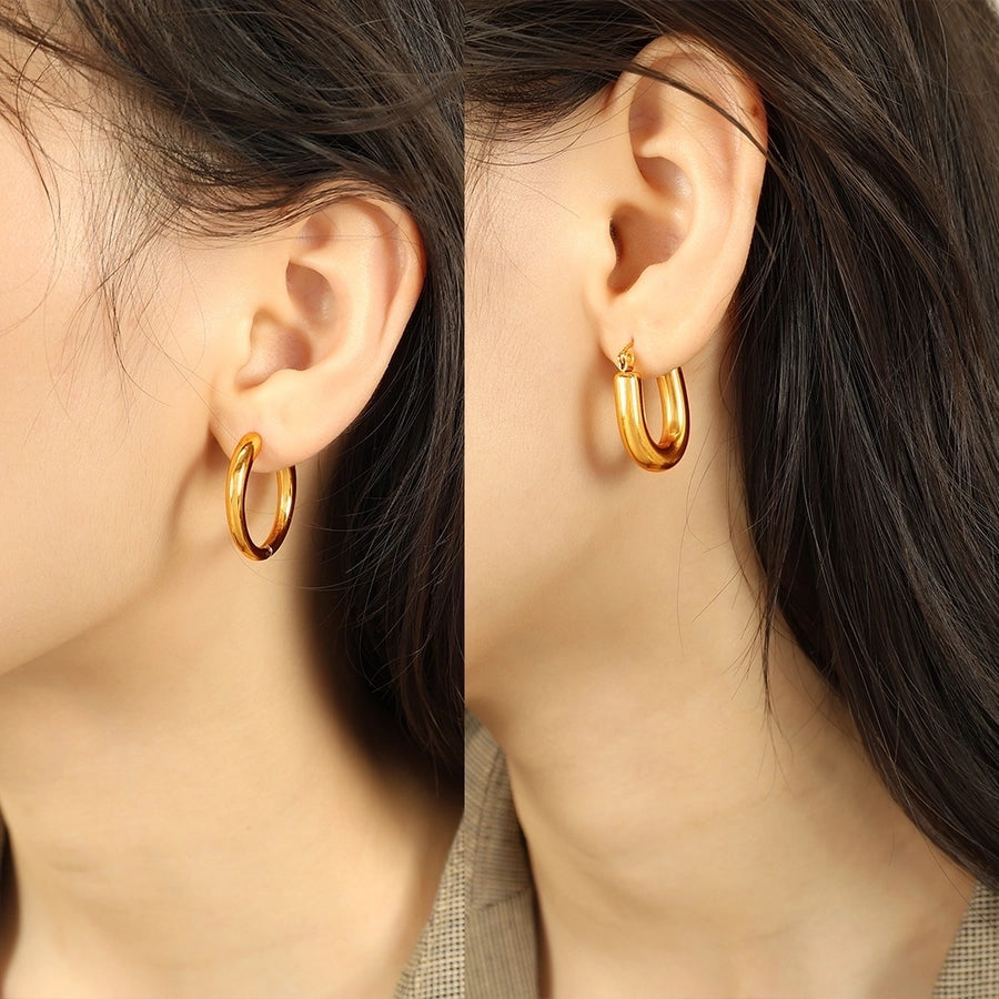 1 Pair IG Style Elegant Simple Style U Shape Round Polishing Plating 304 Stainless Steel 18K Gold Plated Earrings