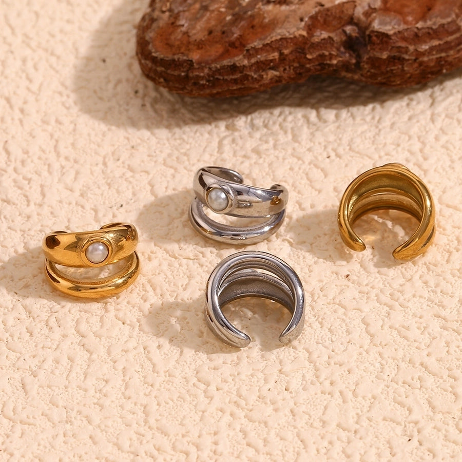 1 Pair Simple Style Geometric Inlay 304 Stainless Steel Pearl 18K Gold Plated Ear Cuffs