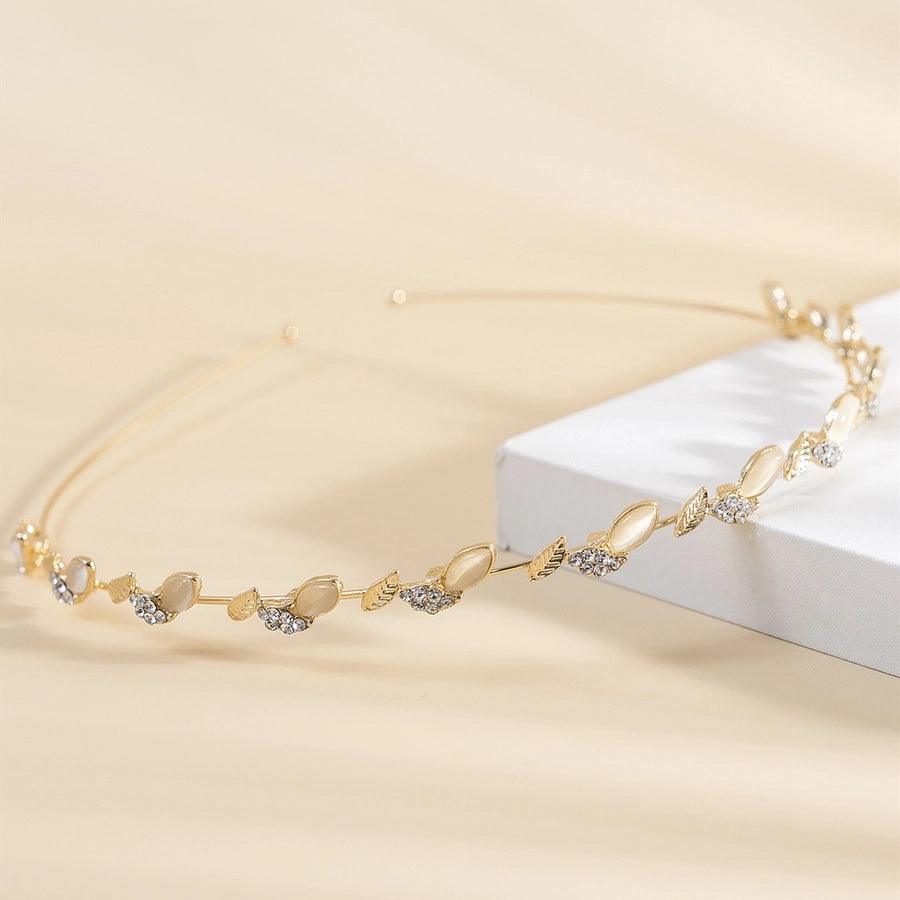 women's simple style waves flower bow knot metal inlay pearl zircon hair band