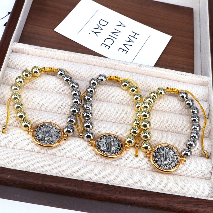 Copper Beaded Geometric Round Virgin Mary Bracelets