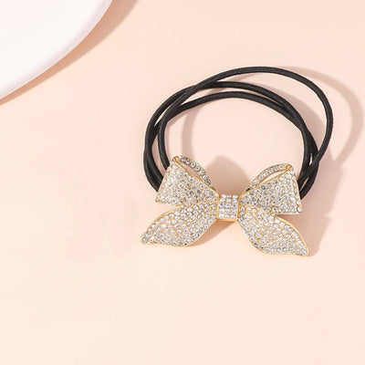 women's simple style butterfly bow knot alloy inlay rhinestones pearl hair tie
