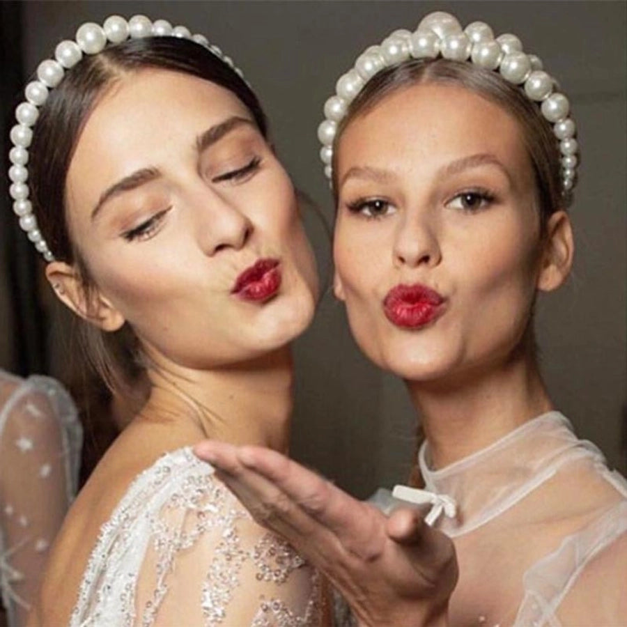 simple style round baroque pearls chain inlay pearl hair band