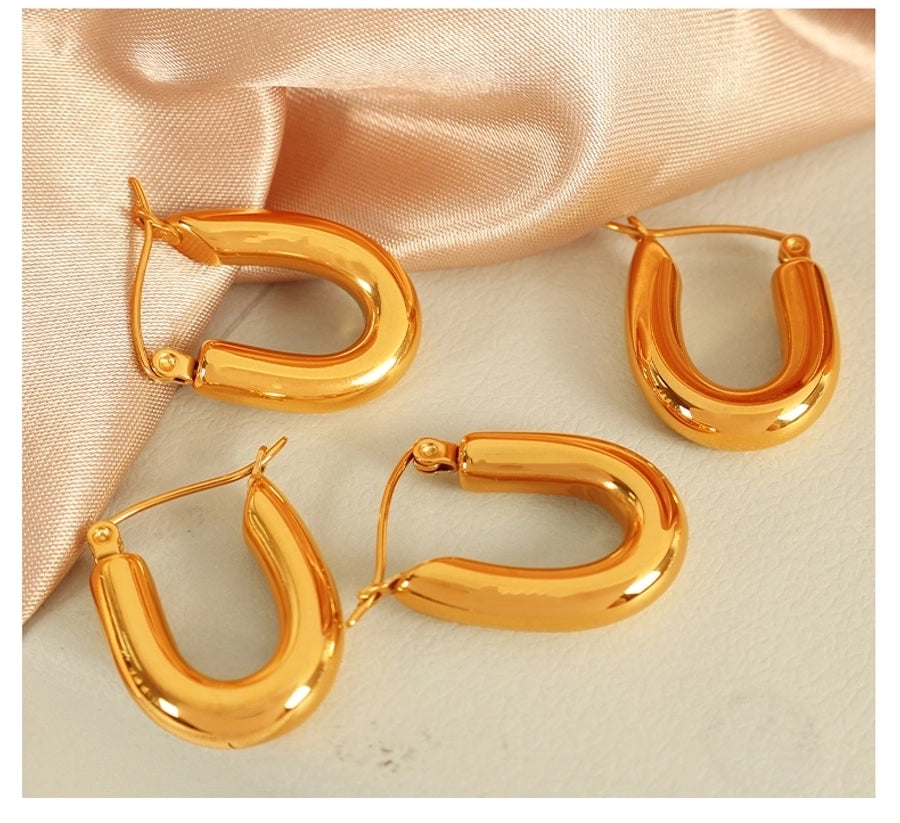 1 Pair IG Style Elegant Simple Style U Shape Round Polishing Plating 304 Stainless Steel 18K Gold Plated Earrings