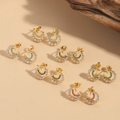 1 Pair Elegant Simple Style Commute Moon Copper Zircon 14K Gold Plated Ear Studs