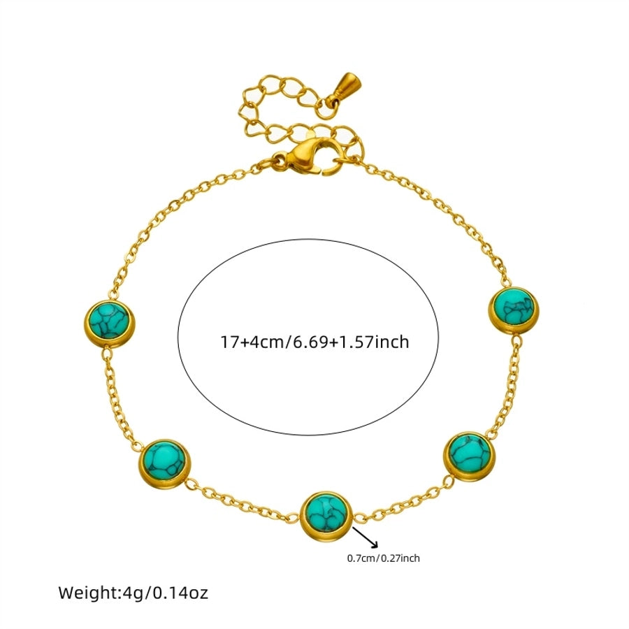 Vintage Style Round 304 Stainless Steel Turquoise Bracelets In Bulk