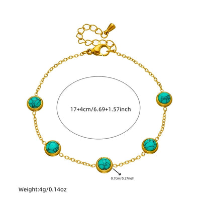 Vintage Style Round 304 Stainless Steel Turquoise Bracelets In Bulk