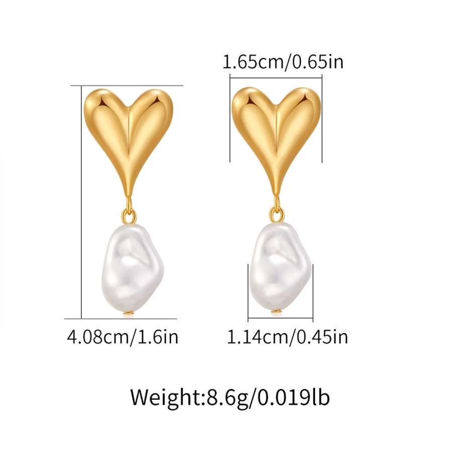 1 Piece Vintage Style Lady Wedding Pearl Inlay Copper Artificial Pearls 18K Gold Plated Drop Earrings