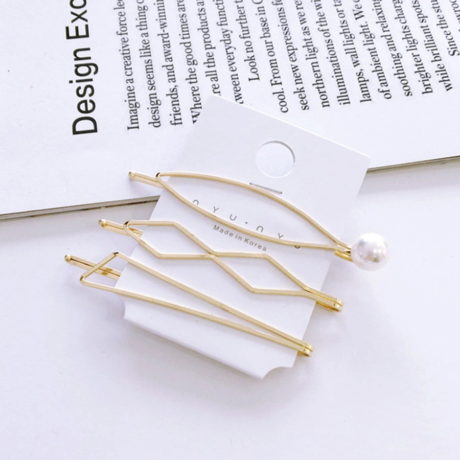 fashion geometric alloy plating artificial pearls hair clip 1 set