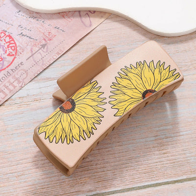 retro color block plastic resin printing hair claws