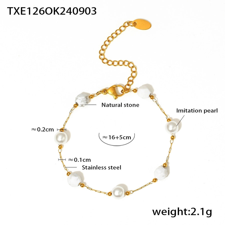 Europe and America  Natural Stone Imitation Pearl Clavicle Necklace Temperamental Bracelet  Style Niche Stainless Steel Jewelry Set