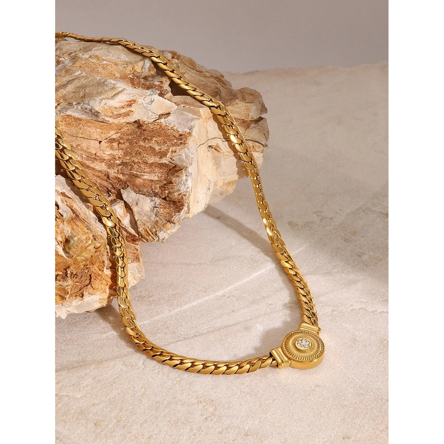 18K Gold Stainless Steel White Diamond Diamond Rib Heart Pendant Chain Necklace