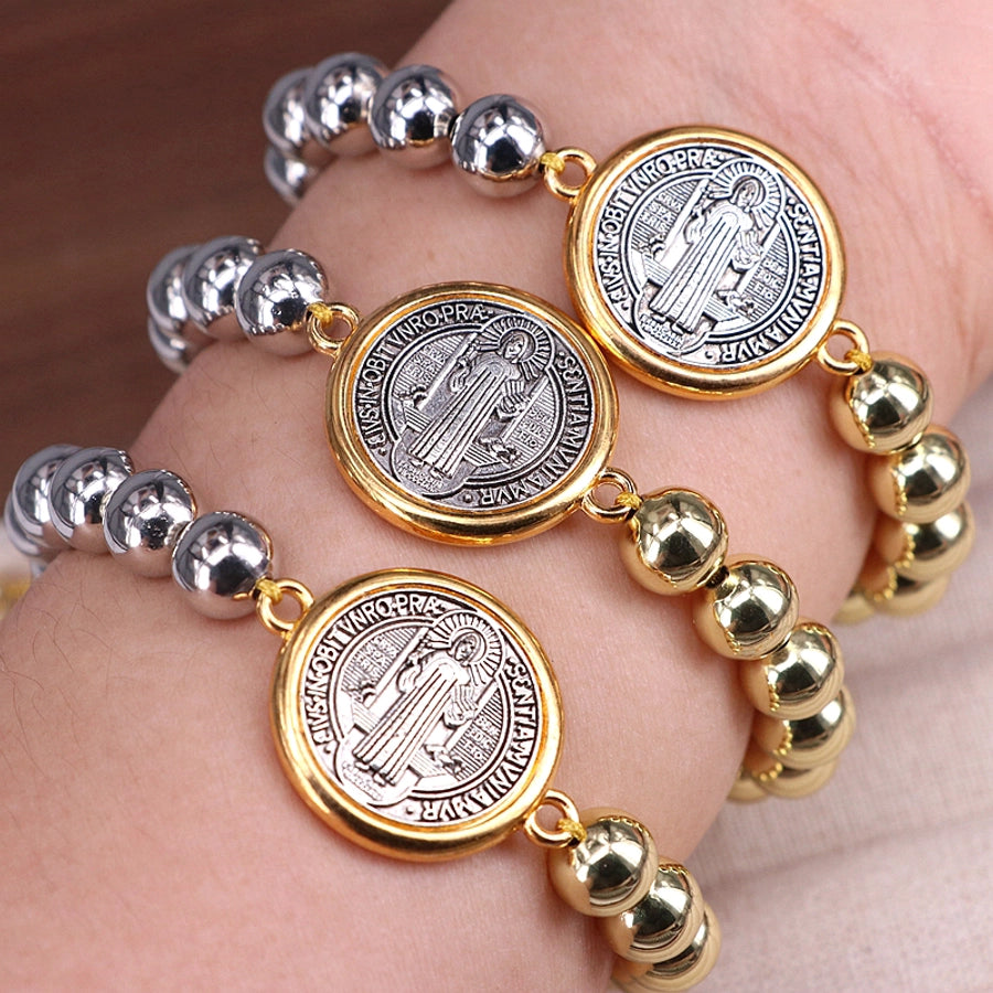Copper Beaded Geometric Round Virgin Mary Bracelets