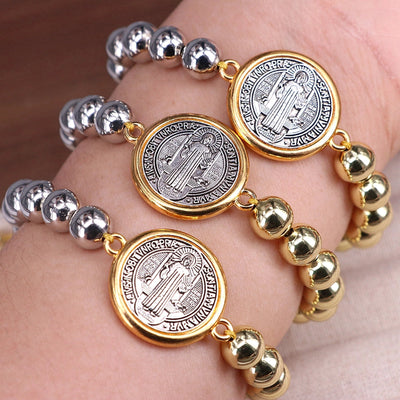 Copper Beaded Geometric Round Virgin Mary Bracelets