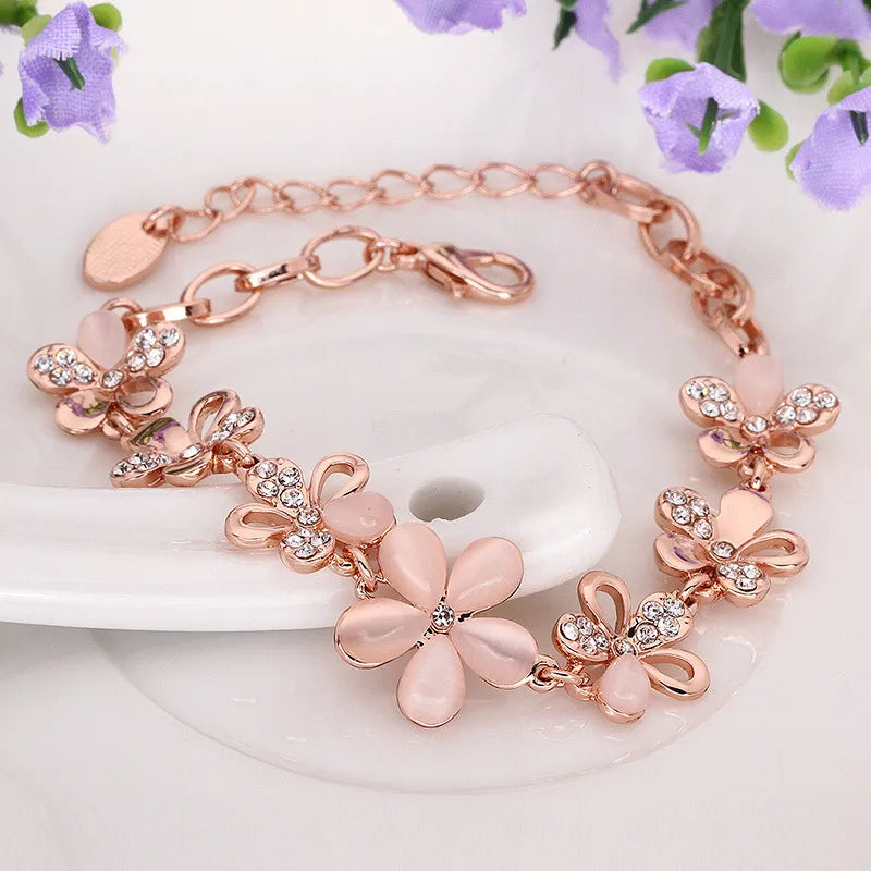 simple style flower rhinestone opal women's bracelets