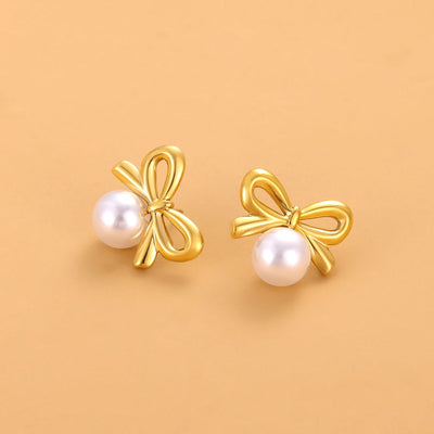 1 Pair Simple Style Bow Knot 304 Stainless Steel 18K Gold Plated Earrings