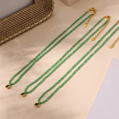 Jewelry Elegant Water Droplets 304 Stainless Steel Opal 18K Gold Plated Beaded Plating Inlay Pendant Necklace