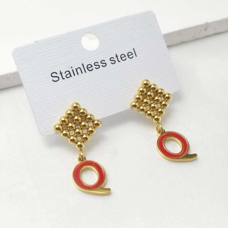1 Pair Elegant Retro Commute Letter Square 304 Stainless Steel 18K Gold Plated Drop Earrings