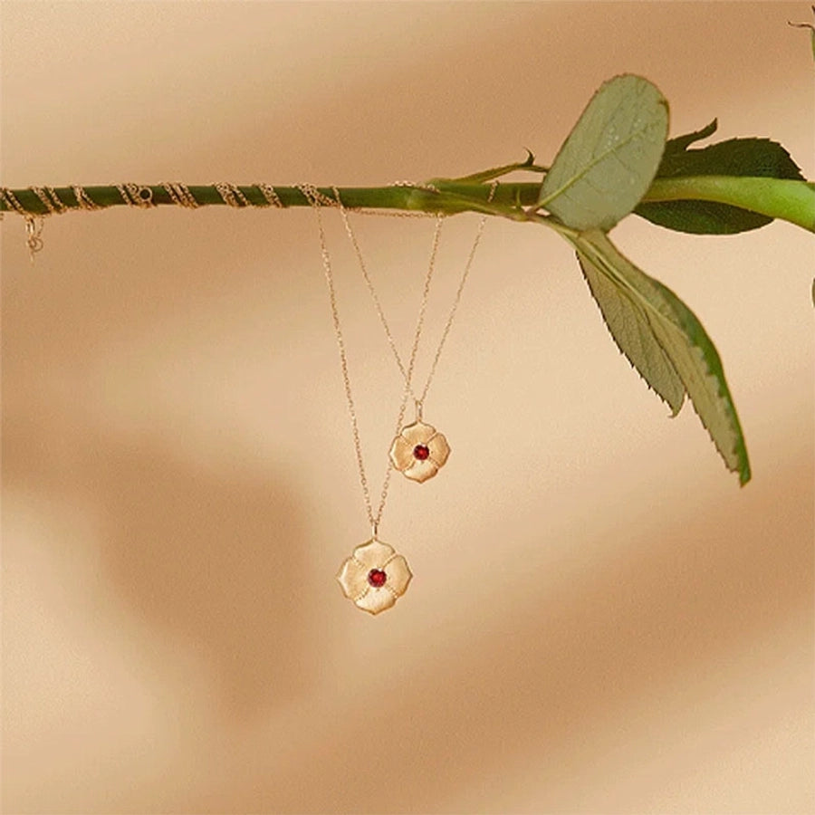 Alloy Copper Inlay Flower Birthstone Pendant Necklace