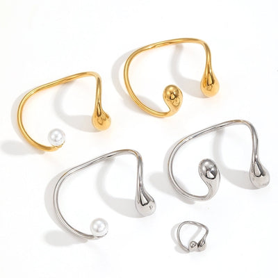 IG Style Retro Water Droplets 304 Stainless Steel Pearl Bangle In Bulk