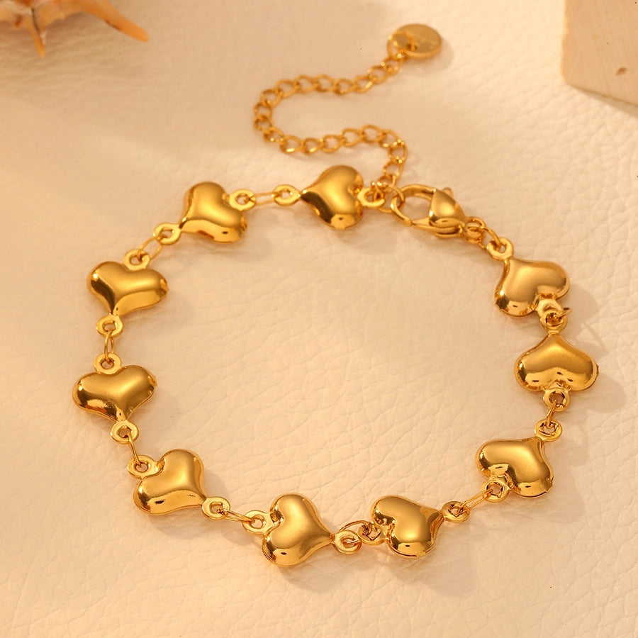 Stainless Steel Multiple Peach Heart Necklace Bracelet Affordable Luxury Fashion High-Grade Heart Hollow Titanium Steel No Fading Necklace Bracelet Jewellery Suit