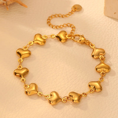 Stainless Steel Multiple Peach Heart Necklace Bracelet Affordable Luxury Fashion High-Grade Heart Hollow Titanium Steel No Fading Necklace Bracelet Jewellery Suit