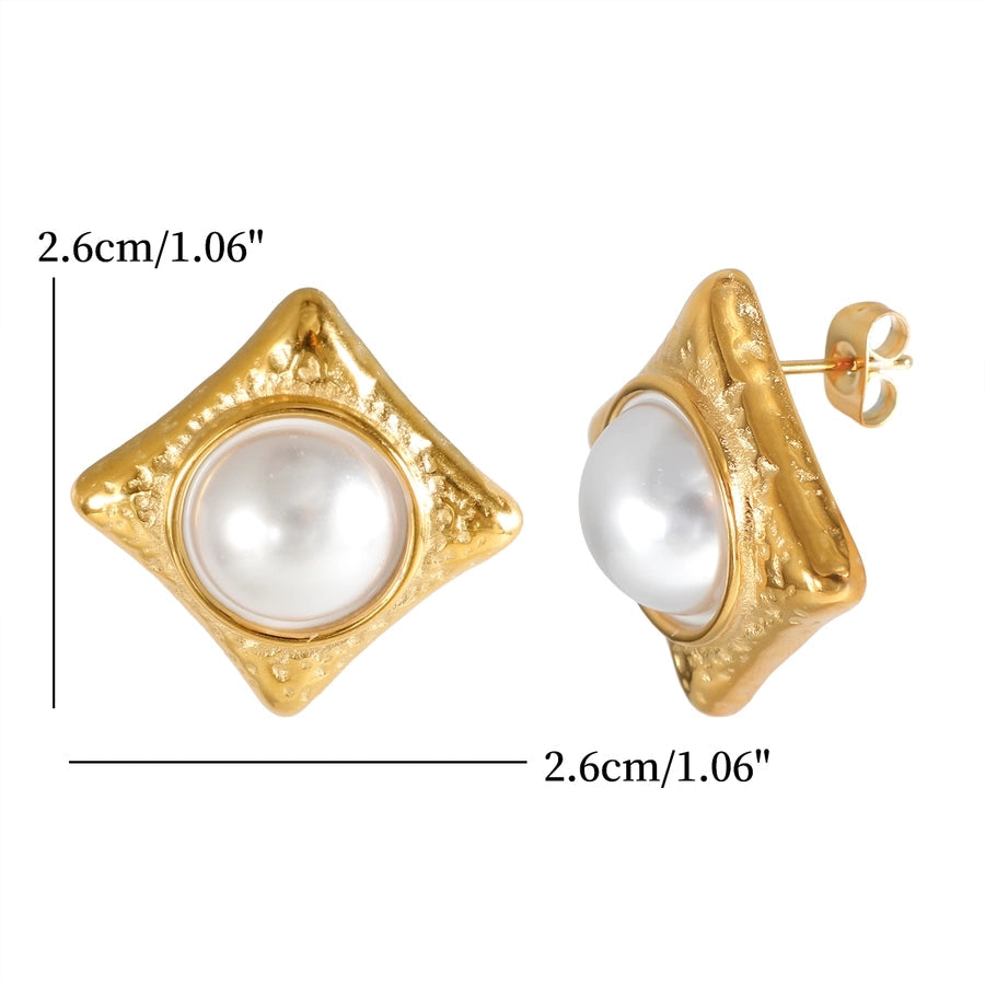 Jewelry IG Style Simple Style Commute Rhombus 304 Stainless Steel Pearl Inlay Rings Earrings Necklace