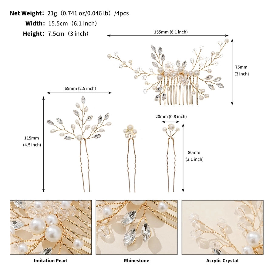 women's elegant glam bridal geometric artificial crystal imitation pearl rhinestone handmade hairpin insert comb