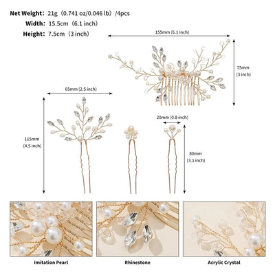 women's elegant glam bridal geometric artificial crystal imitation pearl rhinestone handmade hairpin insert comb