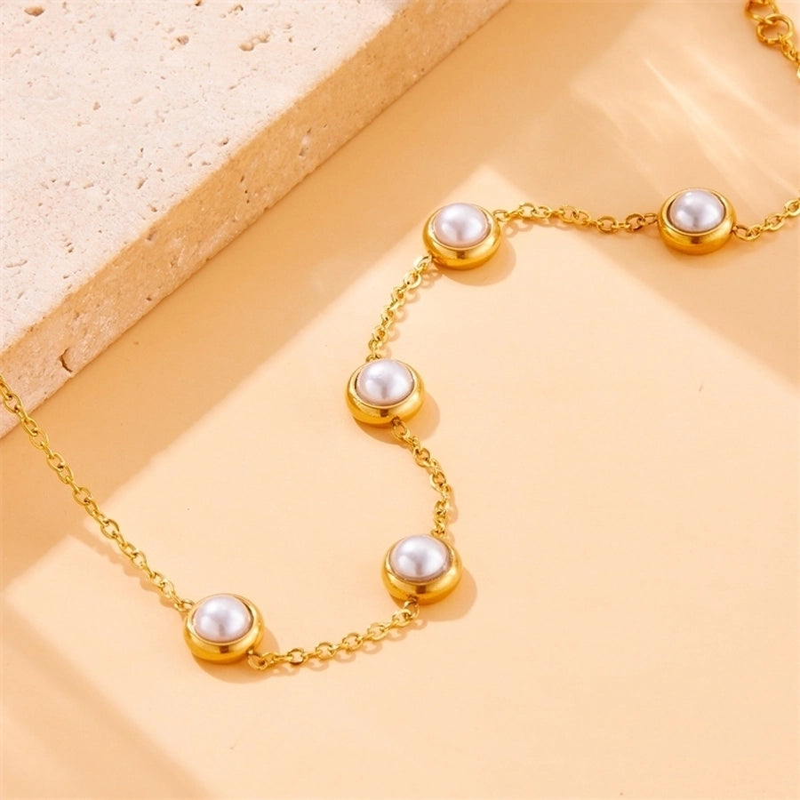 Vintage Style Pearl 304 Stainless Steel Bracelets In Bulk