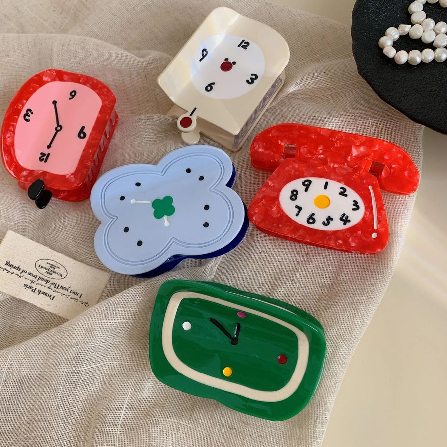 New Personalized Creative Acetate Alarm Clock Phone Shark Clip Back Head Updo Hair Claw Simple All-Match Hair Accessories