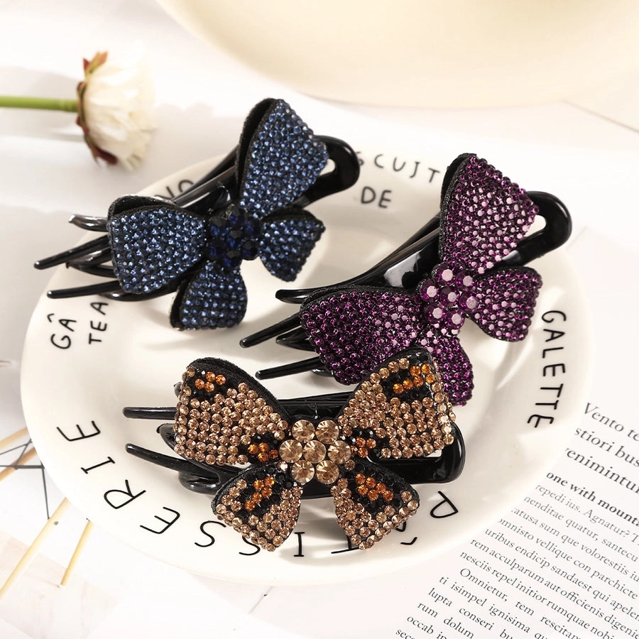 elegant bow knot plastic inlay rhinestones hair clip