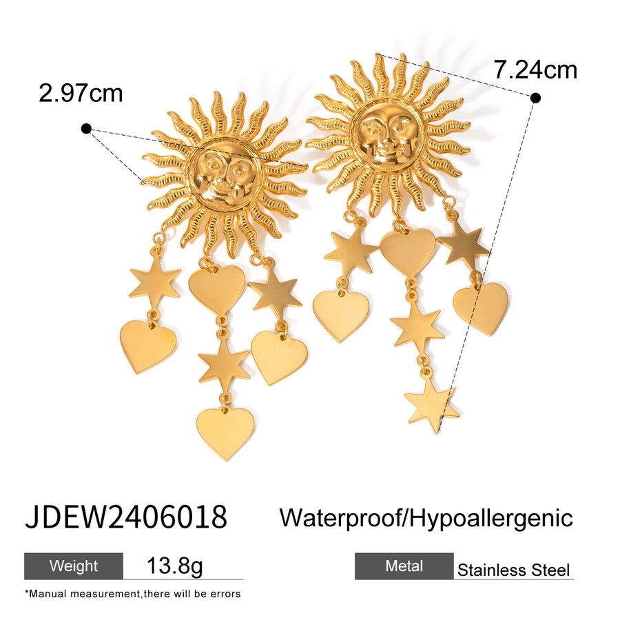1 Pair Simple Style Classic Style Pentagram Sun Moon 304 Stainless Steel Drop Earrings