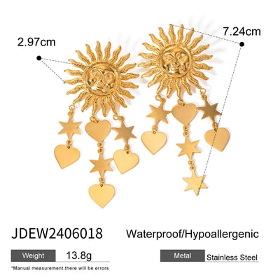 1 Pair Simple Style Classic Style Pentagram Sun Moon 304 Stainless Steel Drop Earrings