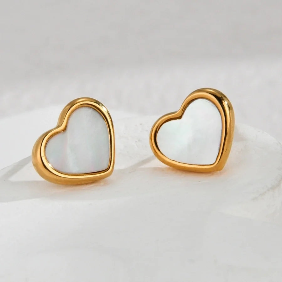 1 Pair IG Style Sweet Heart Shape Inlay 304 Stainless Steel Shell Zircon 18K Gold Plated Ear Studs