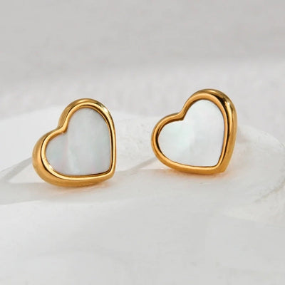1 Pair IG Style Sweet Heart Shape Inlay 304 Stainless Steel Shell Zircon 18K Gold Plated Ear Studs