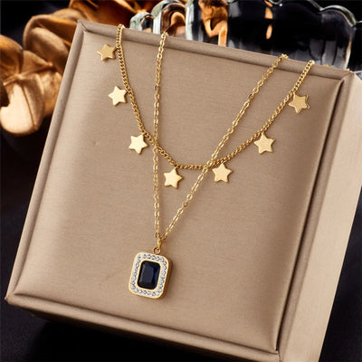 Jewelry Lady Geometric Star Heart Shape Titanium Steel Zircon Plating Necklace